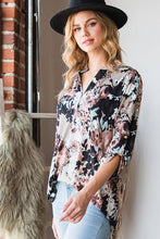 Load image into Gallery viewer, HEIMISH - ST1002-74 MANDARIN COLLAR MULTI COLOR FLORAL TOP: 2-2-2 ###(1X-2X-3X) / MOCHA MULTI