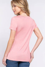 Load image into Gallery viewer, Active Basic | Active USA - Short Sleeve V-neck Top with Pocket: Nvy-True Navy / M
