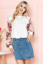 Load image into Gallery viewer, Burgundy Apparel - SOLID TUNIC WITH FLORAL CHIFFON SLEEVES: /// 2-2-1;S-M-L-XL / NAVY