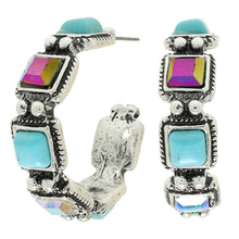 Load image into Gallery viewer, SP Sophia Collection - Western Crystal Turquoise Hoop Earrings : Iridescent ///