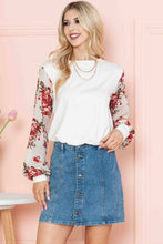 Load image into Gallery viewer, Burgundy Apparel - SOLID TUNIC WITH FLORAL CHIFFON SLEEVES: /// 2-2-1;S-M-L-XL / NAVY