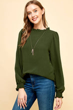 Load image into Gallery viewer, Les Amis - Solid Top with Ruffled Neck and Smocked Sleeves.: Black / L ///