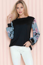 Load image into Gallery viewer, Burgundy Apparel - SOLID TUNIC WITH FLORAL CHIFFON SLEEVES: /// 2-2-1;S-M-L-XL / NAVY