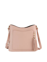Load image into Gallery viewer, Handbag Factory Corp - Tassel Charm Pebbled Crossbody Bag: Black///