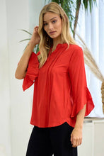 Load image into Gallery viewer, Doe and Rae - Ruffleed Open Sleeve Blouse - 14679T: Red / S ///
