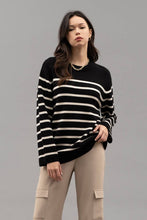 Load image into Gallery viewer, Blu Pepper - DROP SHOULDER STRIPED KNIT SWEATER: BLACK ///