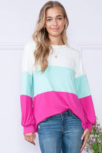 Load image into Gallery viewer, Burgundy Apparel - BRIGHT COLOR BLOCK LONG SLEEVE TUNIC TOP: L / MINT///