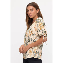 Load image into Gallery viewer, Perseption - FLORAL KNIT SCOOP NECK FASHION TEE: TAUPE/GREEN/BROWN / S-M-L-XL(1-2-2-1)