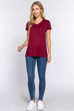 Load image into Gallery viewer, Active Basic | Active USA - Short Sleeve V-neck Top with Pocket: Nvy-True Navy / L