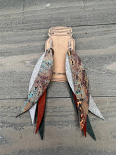 Load image into Gallery viewer, Jill's Jewels - GREEN COPPER FRINGE FEATHER LEATHER EARRINGS ///
