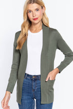 Load image into Gallery viewer, Active Basic | Active USA - Long Sleeve Rib Banded Open Sweater Cardigan: Blu-French Blue / S