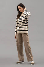 Load image into Gallery viewer, Blu Pepper - DROP SHOULDER STRIPED KNIT SWEATER: BLACK ///