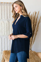 Load image into Gallery viewer, HEIMISH - ST1002-71 ROLL UP SLEEVE MANDARIN COLLAR SOLID TOP: BURGUNDY /// 2-2-2 (1X-2X-3X)