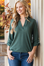 Load image into Gallery viewer, HEIMISH - ST1002-71 ROLL UP SLEEVE MANDARIN COLLAR SOLID TOP: BURGUNDY /// 2-2-2 (1X-2X-3X)