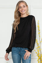 Load image into Gallery viewer, SOLID TUNIC TOP WITH CHIFFON SWISS DOT SLEEVE ###