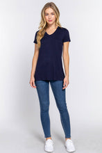 Load image into Gallery viewer, Active Basic | Active USA - Short Sleeve V-neck Top with Pocket: Nvy-True Navy / M