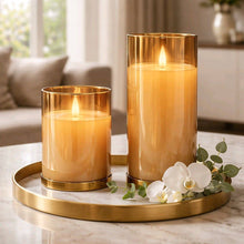 Load image into Gallery viewer, Wholesale Home Decor - Amber Glass Cylinder Moving Flame LED Candle 3x4in