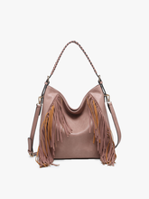 Load image into Gallery viewer, Jen &amp; Co. - M2350 Sav Distressed Hobo w/ Fringe Detail: Black ///