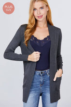 Load image into Gallery viewer, Active Basic | Active USA - Long Sleeve Rib Banded Open Sweater Cardigan: Lav-Misty Lavender / 2XL