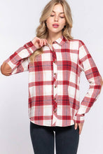 Load image into Gallery viewer, Active Basic | Active USA - Long Sleeve with Suede Patch Button Down Plaid Shirt///: Red-Ivory/red / M