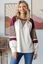 Load image into Gallery viewer, 7th Ray - Color Block Raglan Sleeve V Stitch  Long Sleeve Top T5812: Cream/Burgundy/// / S