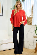 Load image into Gallery viewer, Doe and Rae - Ruffleed Open Sleeve Blouse - 14679T: Red / S ///