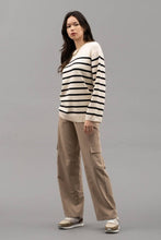 Load image into Gallery viewer, Blu Pepper - DROP SHOULDER STRIPED KNIT SWEATER: BLACK ///