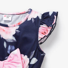 Load image into Gallery viewer, PatPat - 2pcs Toddler Girl Rose Print Top &amp; Polka Dots Print Leggings: Deep Blue / ///3-4 Years