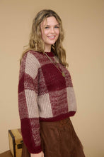 Load image into Gallery viewer, Blu Pepper - PLAID KNIT PATTERN CREWNECK PULLOVER SWEATER: BLACK///