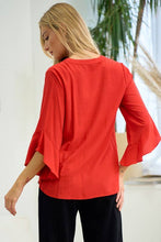 Load image into Gallery viewer, Doe and Rae - Ruffleed Open Sleeve Blouse - 14679T: Red / S ///