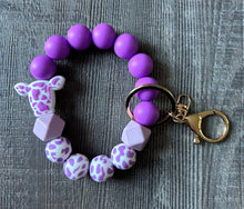 Load image into Gallery viewer, JILLIAN INK LLC - Cow Pattern Silicone Beaded Wristlet Keychain: Teal ///