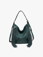 Load image into Gallery viewer, Jen &amp; Co. - M2350 Sav Distressed Hobo w/ Fringe Detail: Black ///