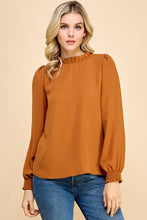 Load image into Gallery viewer, Les Amis - Solid Top with Ruffled Neck and Smocked Sleeves.: Black / L ///
