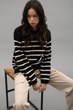 Load image into Gallery viewer, Blu Pepper - DROP SHOULDER STRIPED KNIT SWEATER: BLACK ///