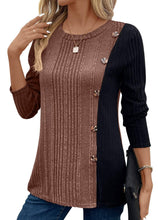 Load image into Gallery viewer, Suhkasana - Color Block Button Split Top Casual Long Sleeve Cross-Border: Red / ///XL