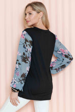 Load image into Gallery viewer, Burgundy Apparel - SOLID TUNIC WITH FLORAL CHIFFON SLEEVES: /// 2-2-1;S-M-L-XL / NAVY