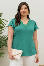 Load image into Gallery viewer, Blu Pepper - PLUS V NECK LACE TRIM RIB KNIT TOP: ROYAL BLUE ///
