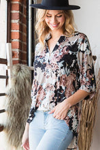 Load image into Gallery viewer, HEIMISH - ST1002-74 MANDARIN COLLAR MULTI COLOR FLORAL TOP: 2-2-2 ###(1X-2X-3X) / MOCHA MULTI