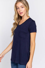 Load image into Gallery viewer, Active Basic | Active USA - Short Sleeve V-neck Top with Pocket: Nvy-True Navy / L