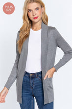 Load image into Gallery viewer, Active Basic | Active USA - Long Sleeve Rib Banded Open Sweater Cardigan: Lav-Misty Lavender / 2XL