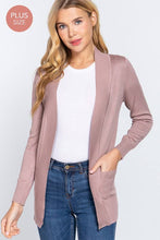 Load image into Gallery viewer, Active Basic | Active USA - Long Sleeve Rib Banded Open Sweater Cardigan: Lav-Misty Lavender / 2XL