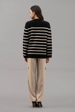 Load image into Gallery viewer, Blu Pepper - DROP SHOULDER STRIPED KNIT SWEATER: BLACK ///