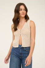 Load image into Gallery viewer, Blu Pepper - V NECK FRONT BUTTON CROCHET KNIT VEST: CHARCOAL///