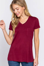 Load image into Gallery viewer, Active Basic | Active USA - Short Sleeve V-neck Top with Pocket: Nvy-True Navy / L