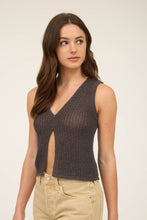 Load image into Gallery viewer, Blu Pepper - V NECK FRONT BUTTON CROCHET KNIT VEST: CHARCOAL///
