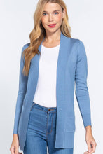 Load image into Gallery viewer, Active Basic | Active USA - Long Sleeve Rib Banded Open Sweater Cardigan: Blu-French Blue / S