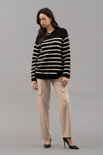 Load image into Gallery viewer, Blu Pepper - DROP SHOULDER STRIPED KNIT SWEATER: BLACK ///