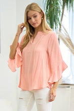 Load image into Gallery viewer, Doe and Rae - Ruffleed Open Sleeve Blouse - 14679T: Coral / M ///