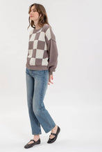 Load image into Gallery viewer, Blu Pepper - CHECKERED CROCHET KNIT LONG SLEEVE SWEATER: GREY MULTI///