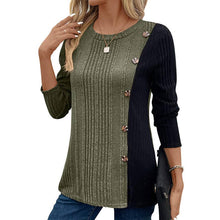 Load image into Gallery viewer, Suhkasana - Color Block Button Split Top Casual Long Sleeve Cross-Border: Red / ///XL